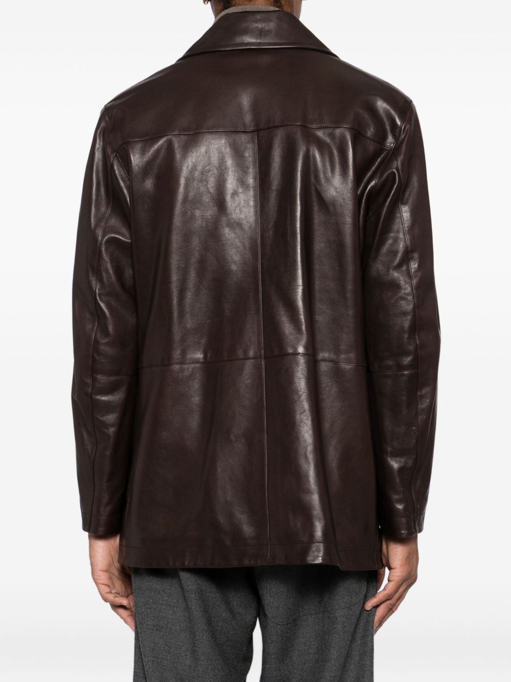 double-breasted leather jacket