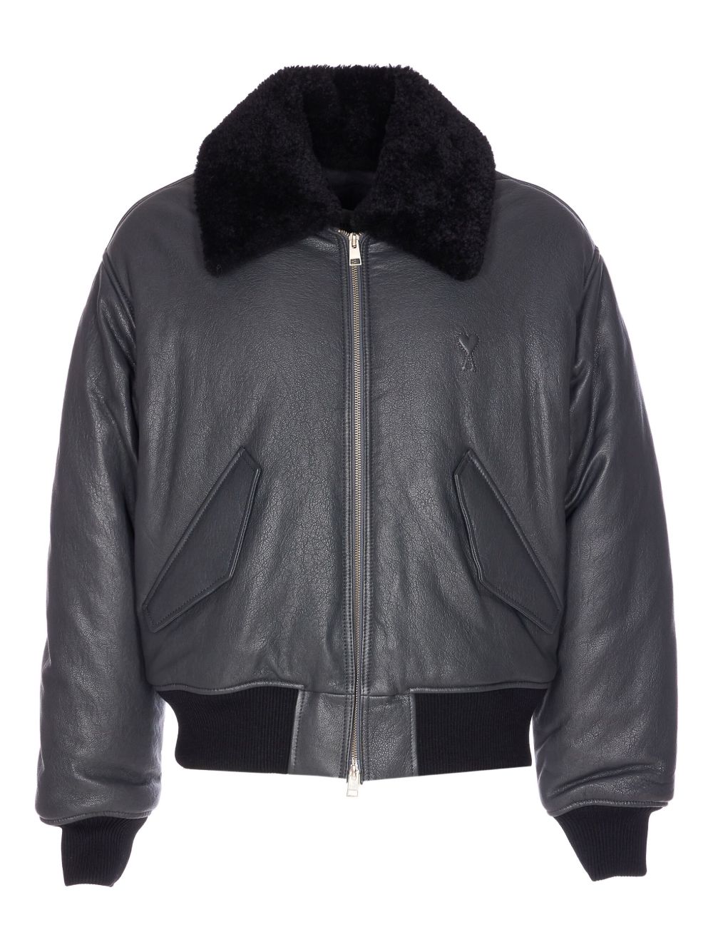 zip-up leather bomber jacket