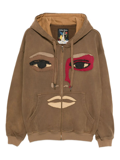 Face Appliqué Zip-up Hoodie