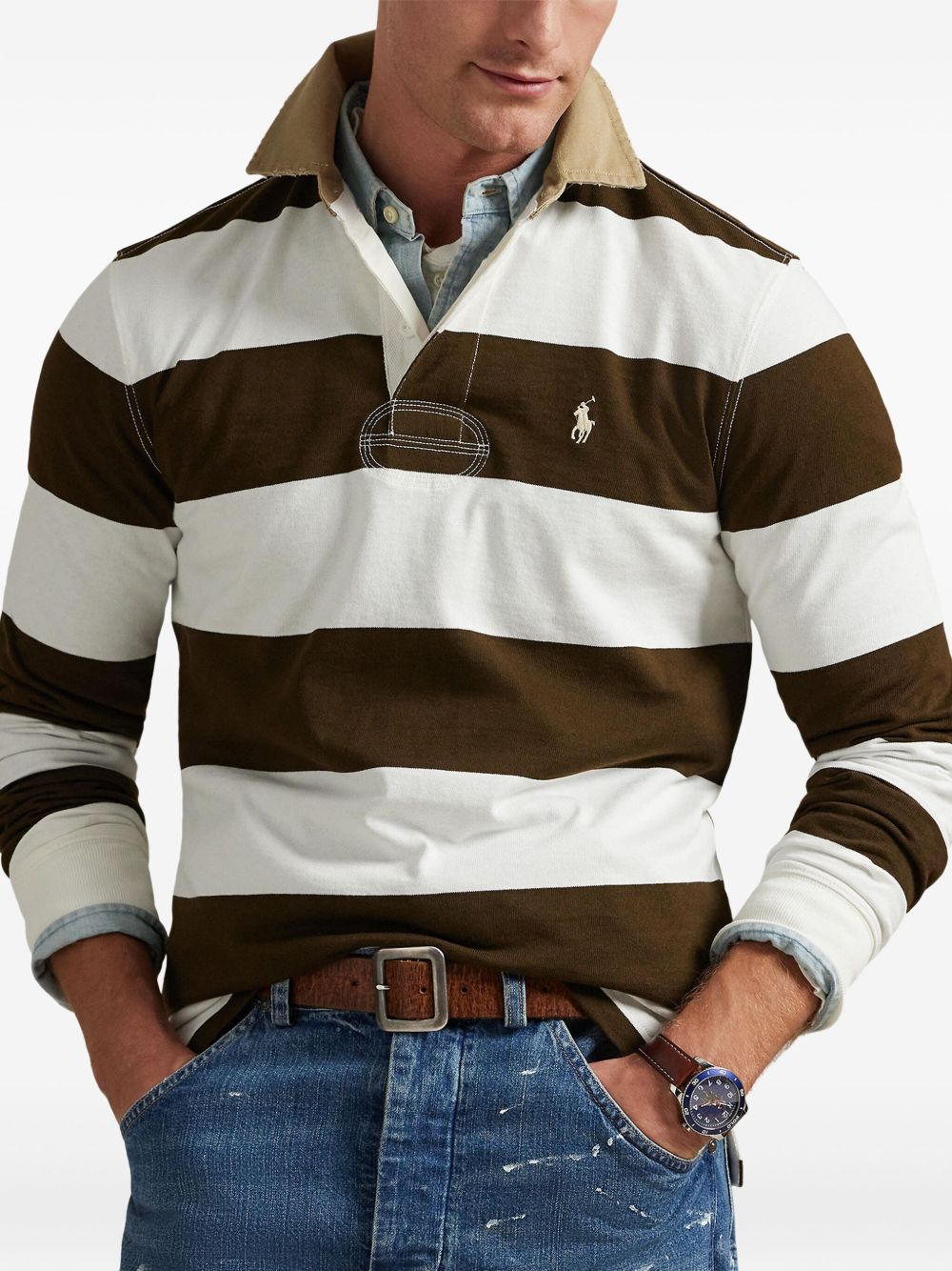striped-pattern polo shirt
