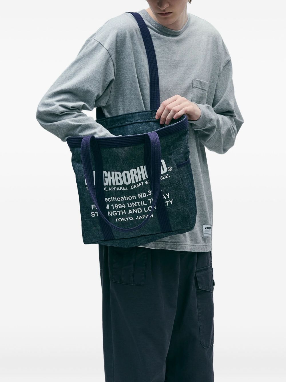 logo-print denim tote bag