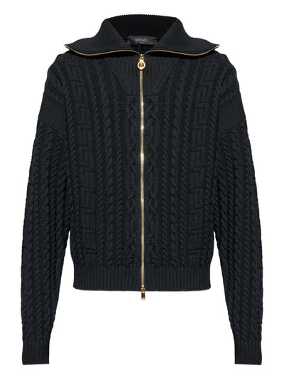 Zip-Up Cable-Knit Cardigan