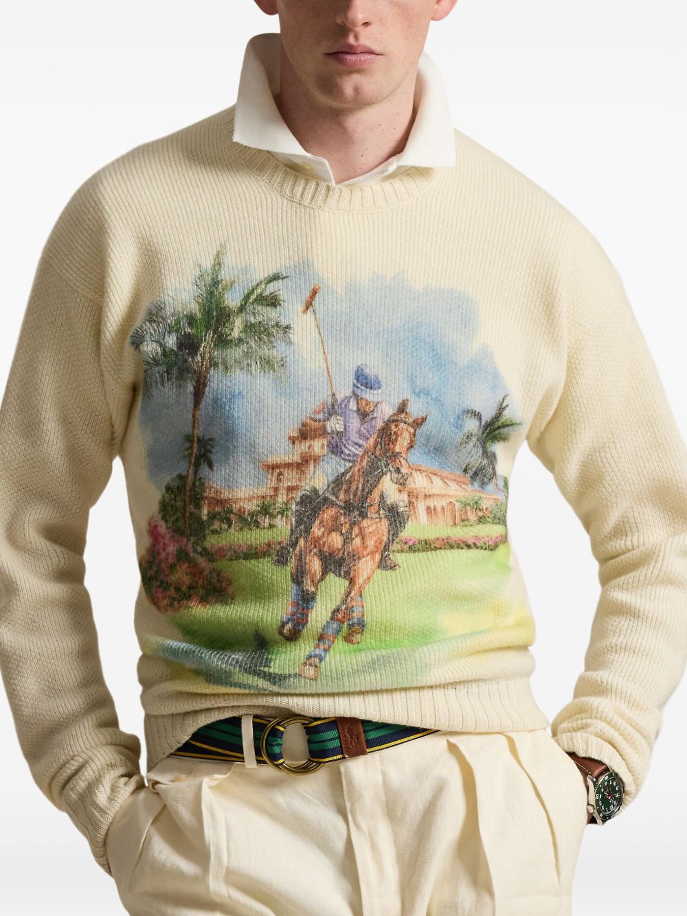 printed crew neck sweater