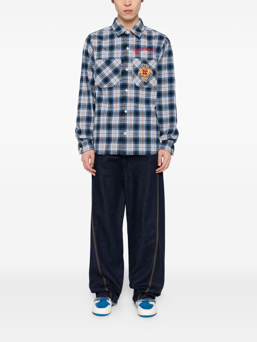 mascot-embroidered checked shirt