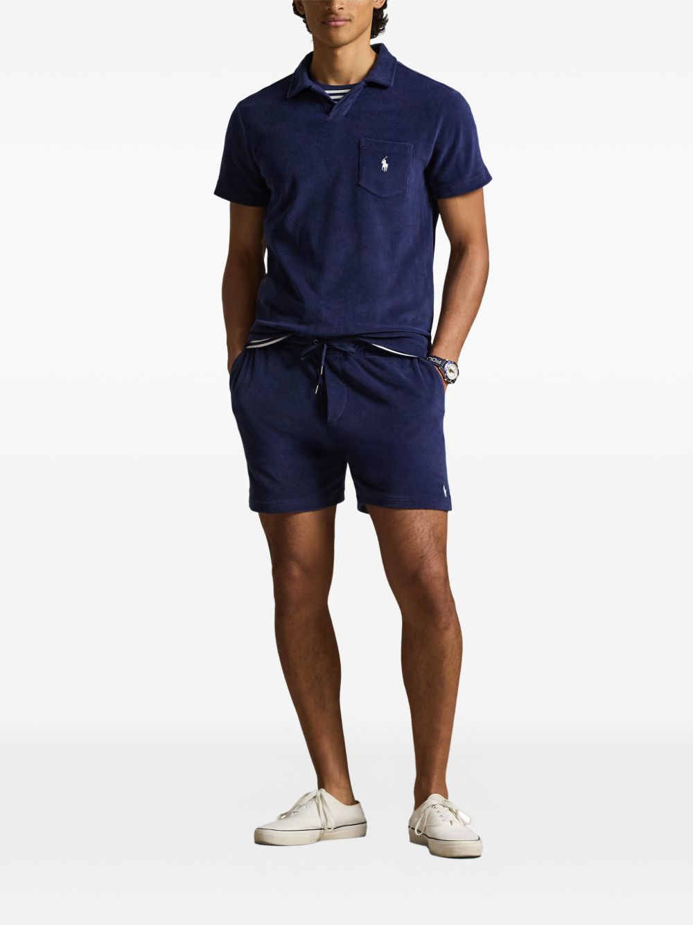 drawstring patch-pocket shorts