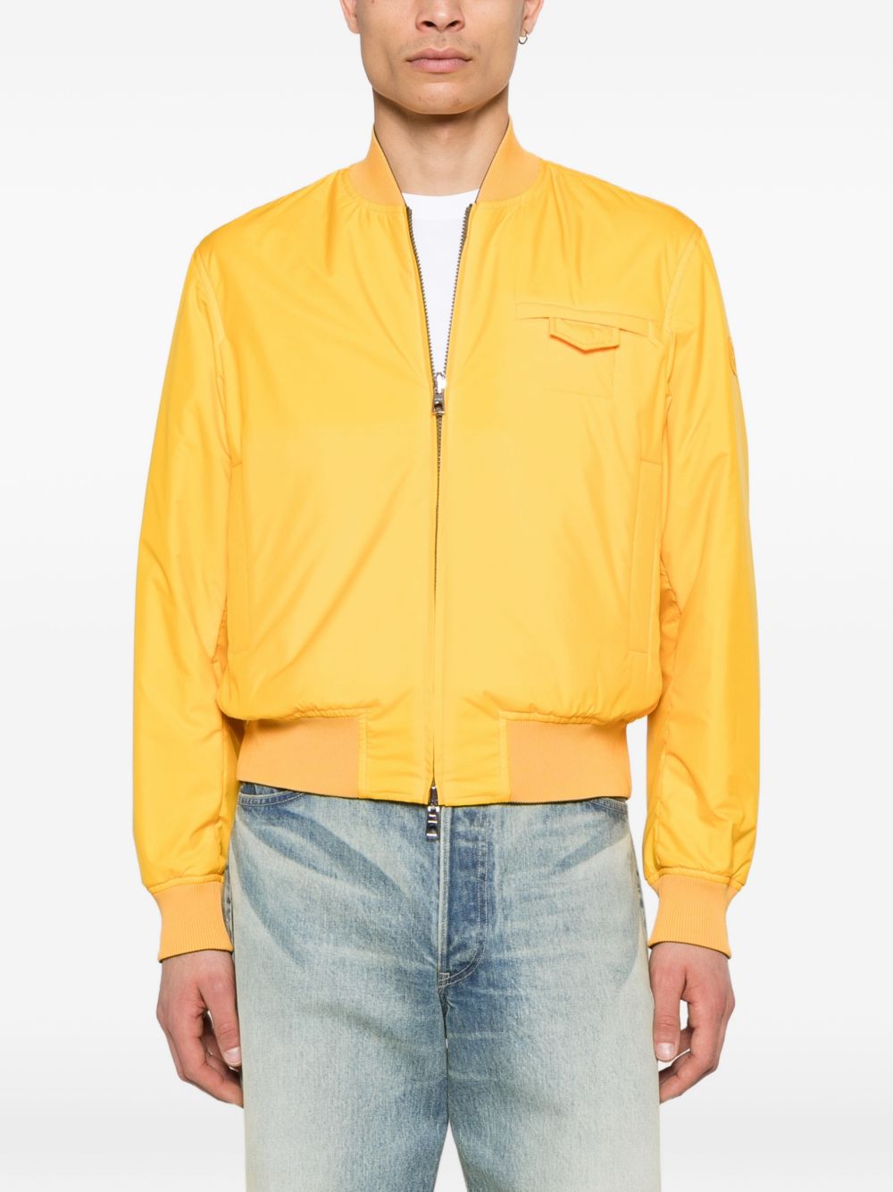 reversible logo-patch bomber jacket