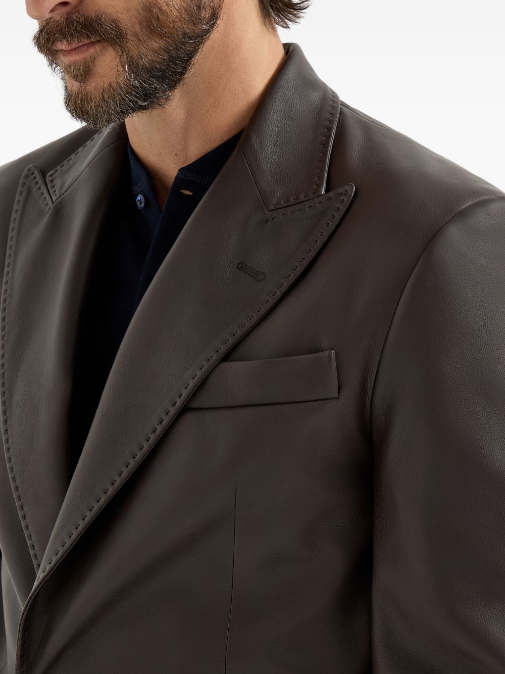 peak-lapels leather blazer