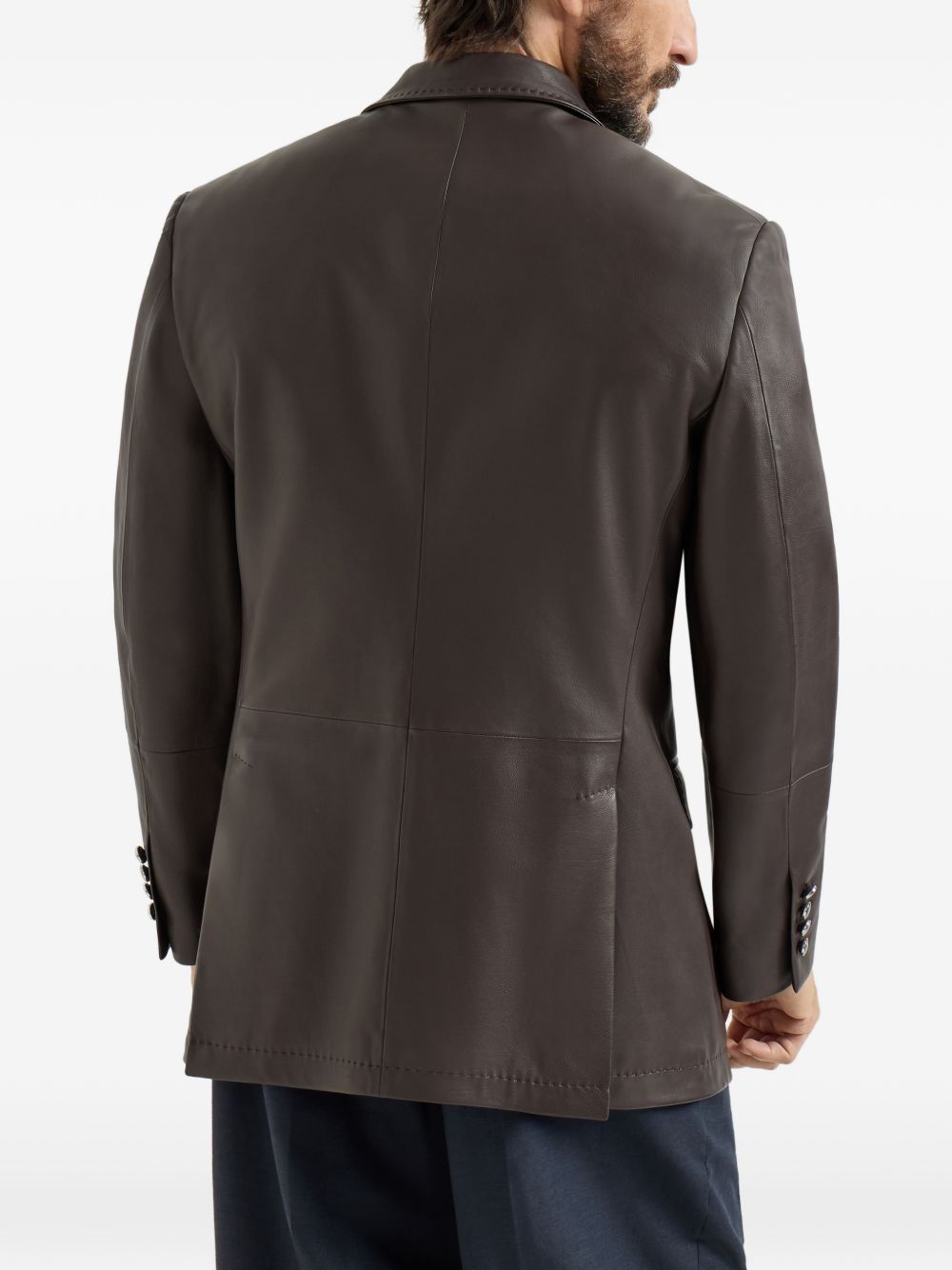 peak-lapels leather blazer