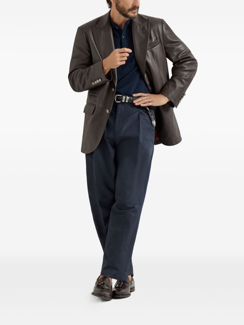 peak-lapels leather blazer