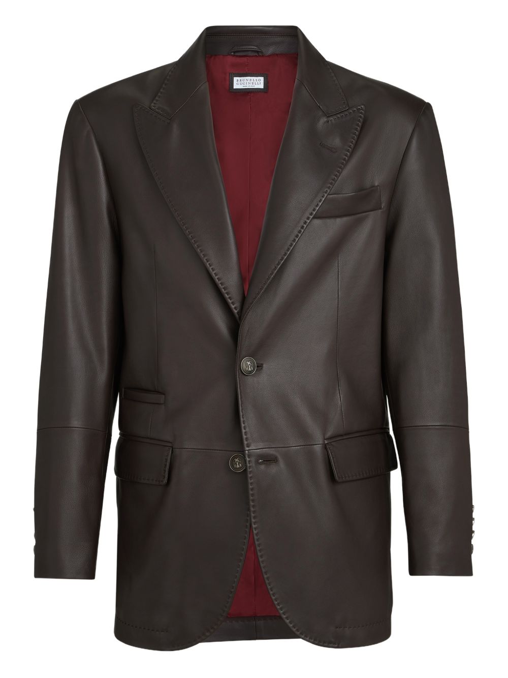 peak-lapels leather blazer
