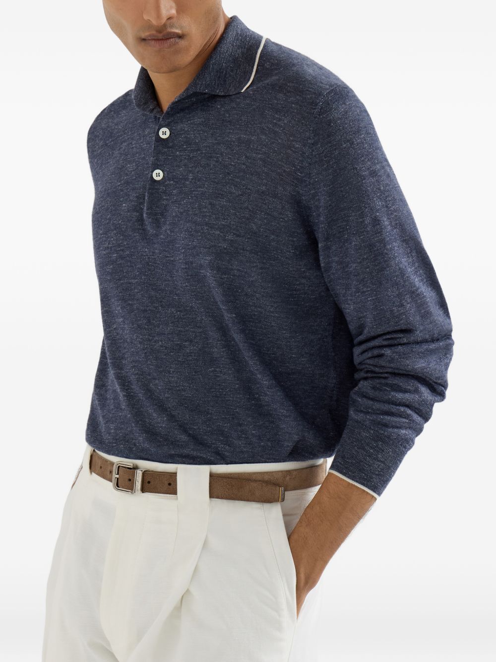 long-sleeve button-fastening polo shirt