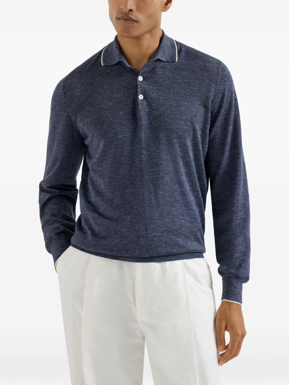 long-sleeve button-fastening polo shirt