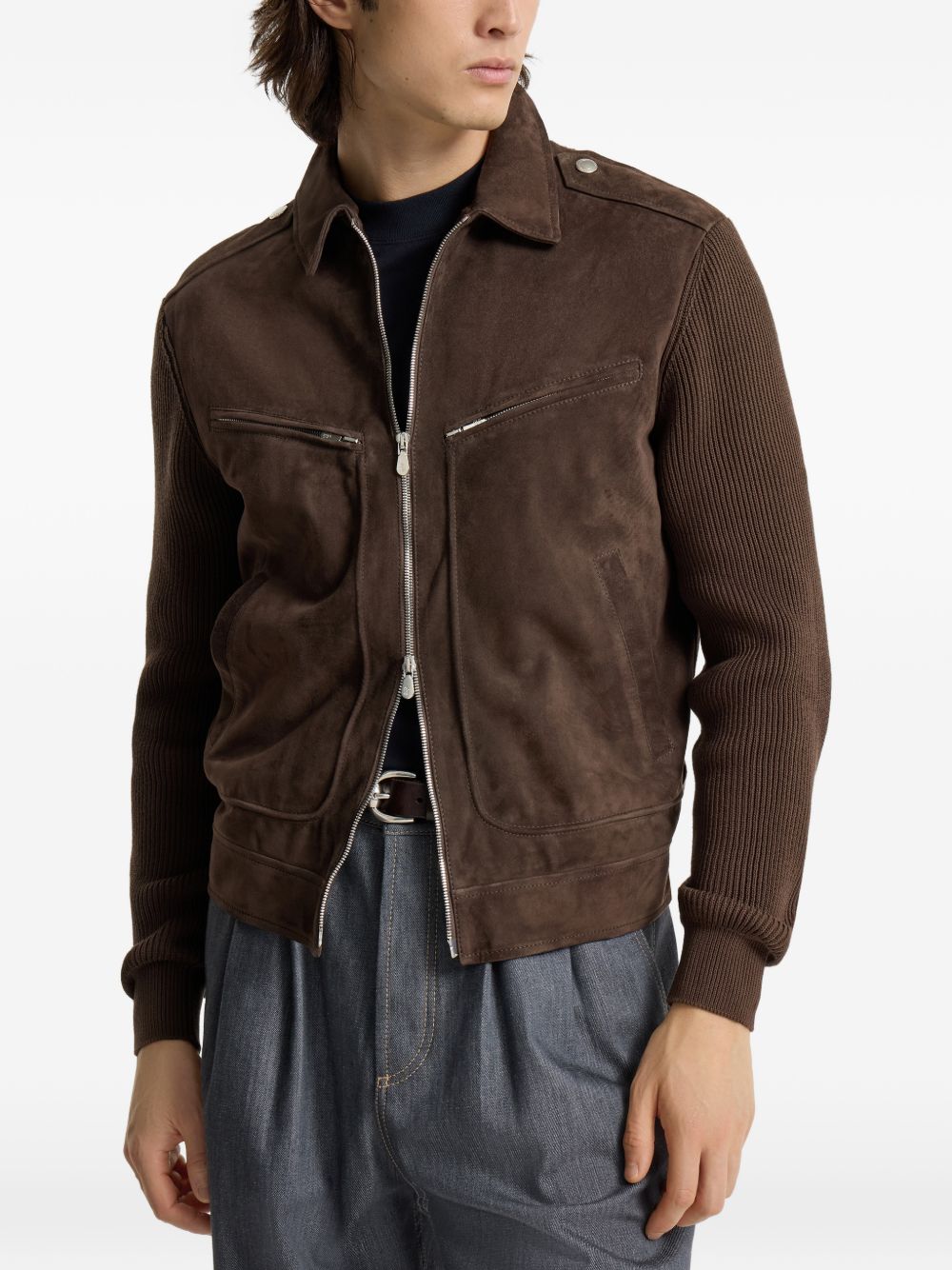 ribbed-knit suede jacket
