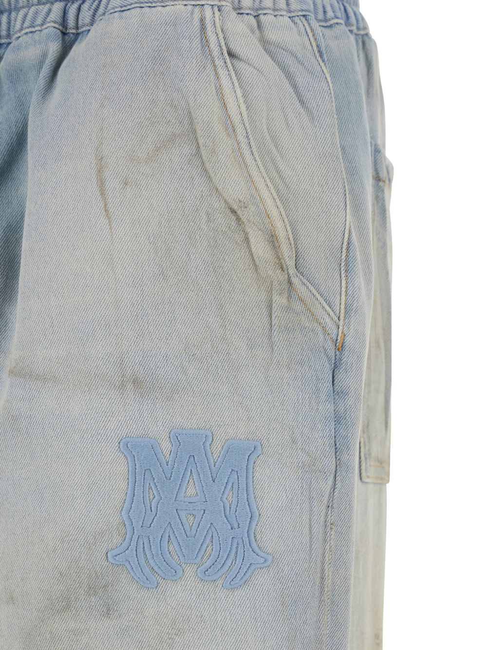 drawstring appliqué wide-leg jeans