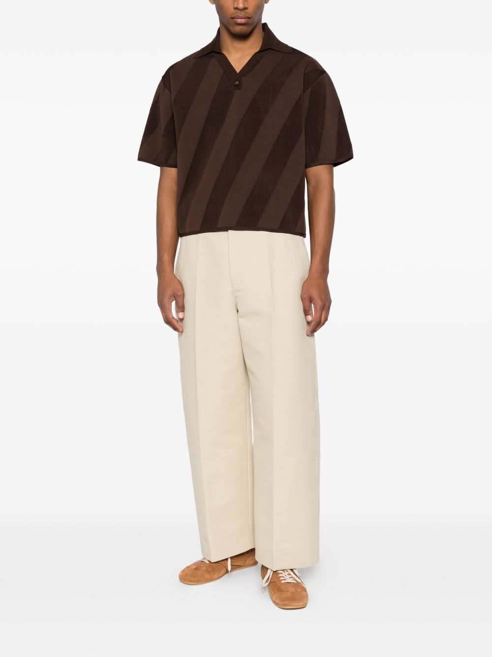 stripped V-neck polo shirt