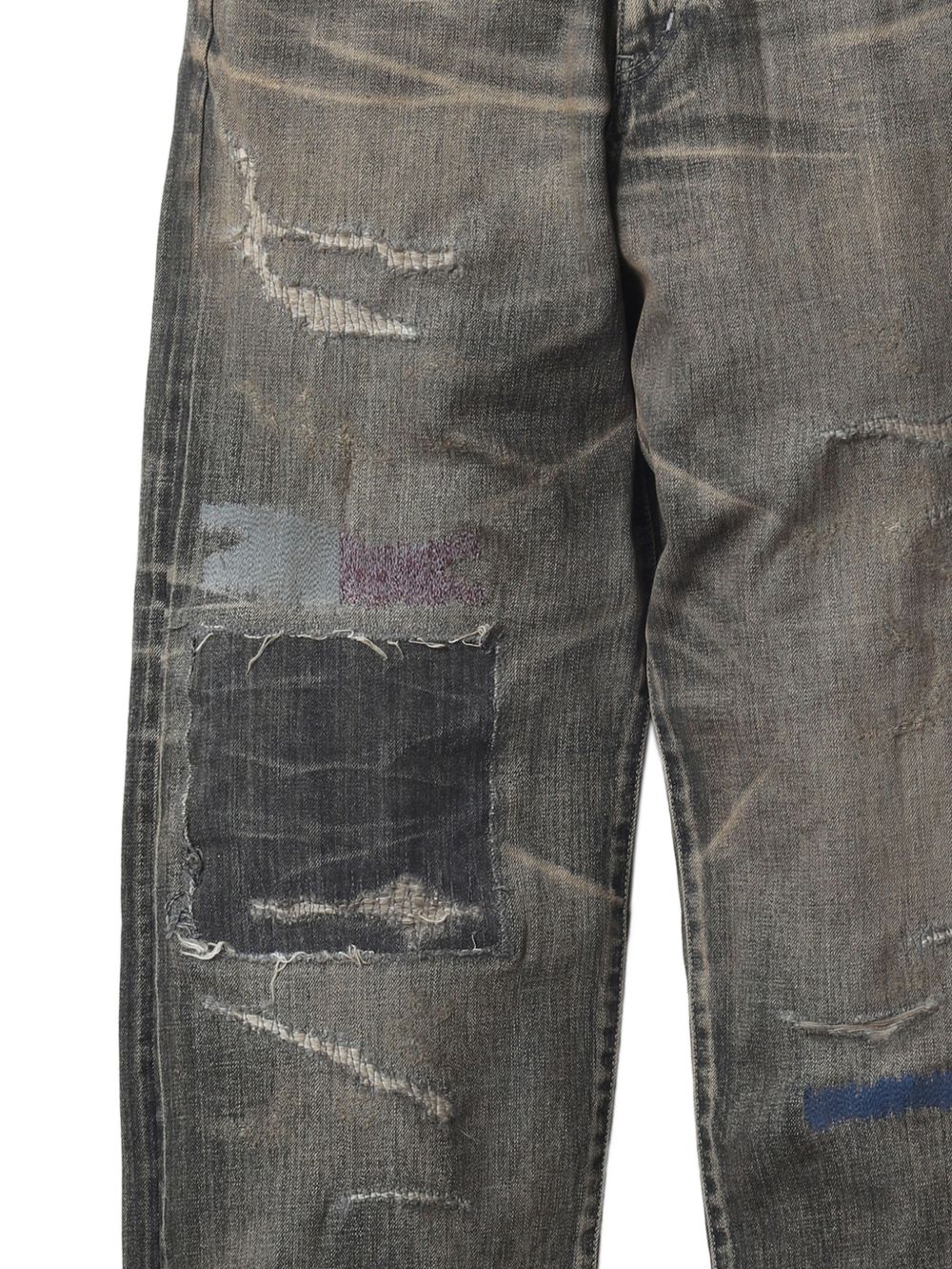 patchwork distressed jeans 