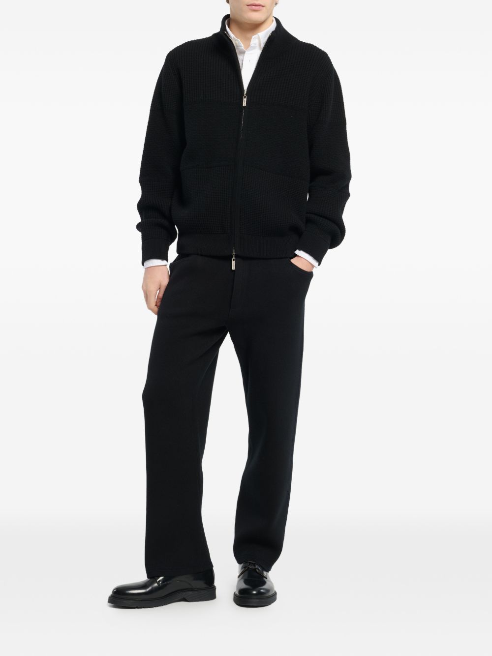 Chunky waffle-effect zip cardigan