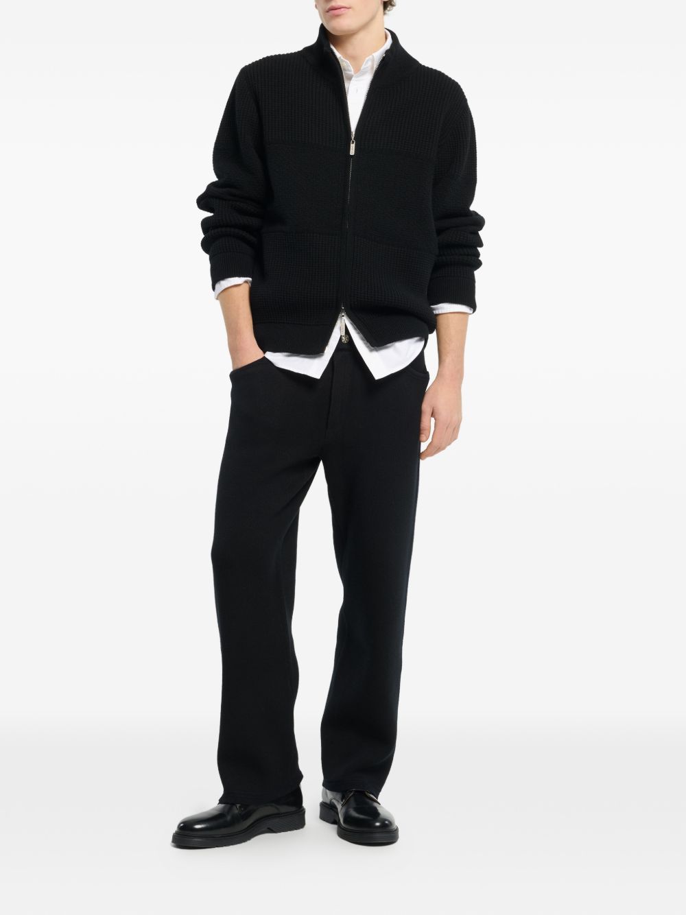 Chunky waffle-effect zip cardigan