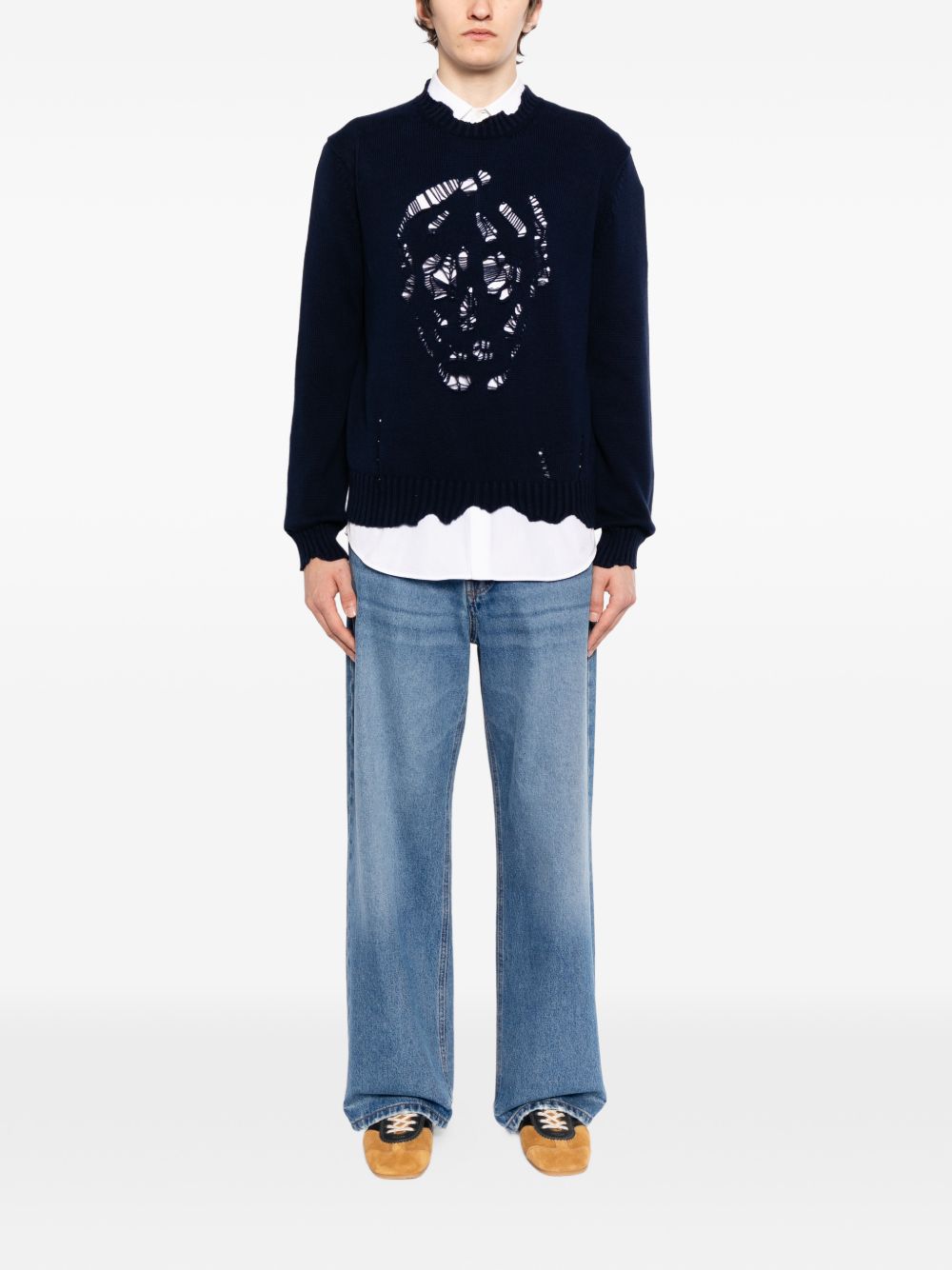 skull-distressed sweater