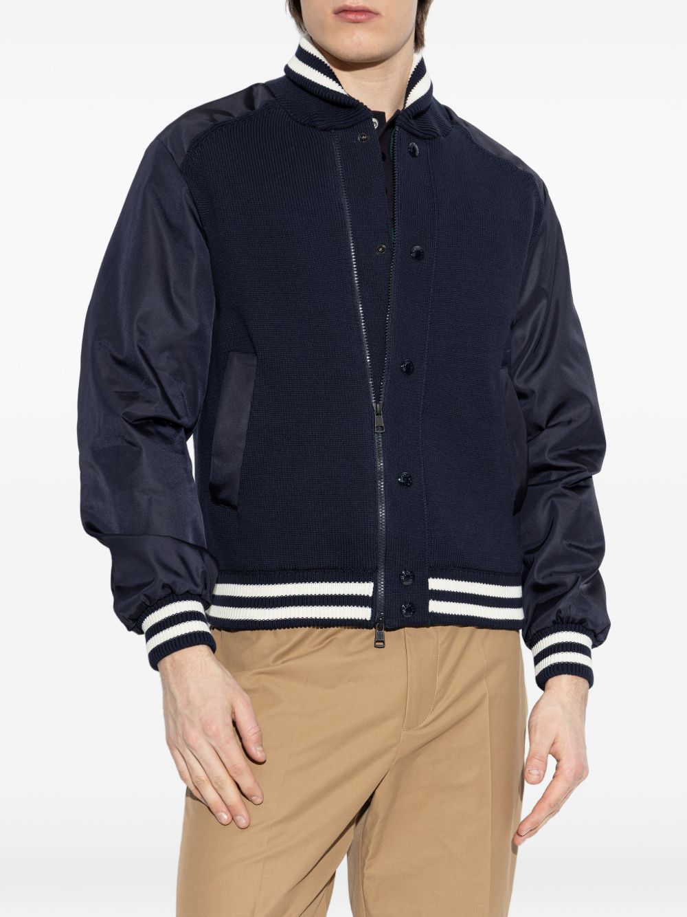 striped-trim knitted bomber jacket