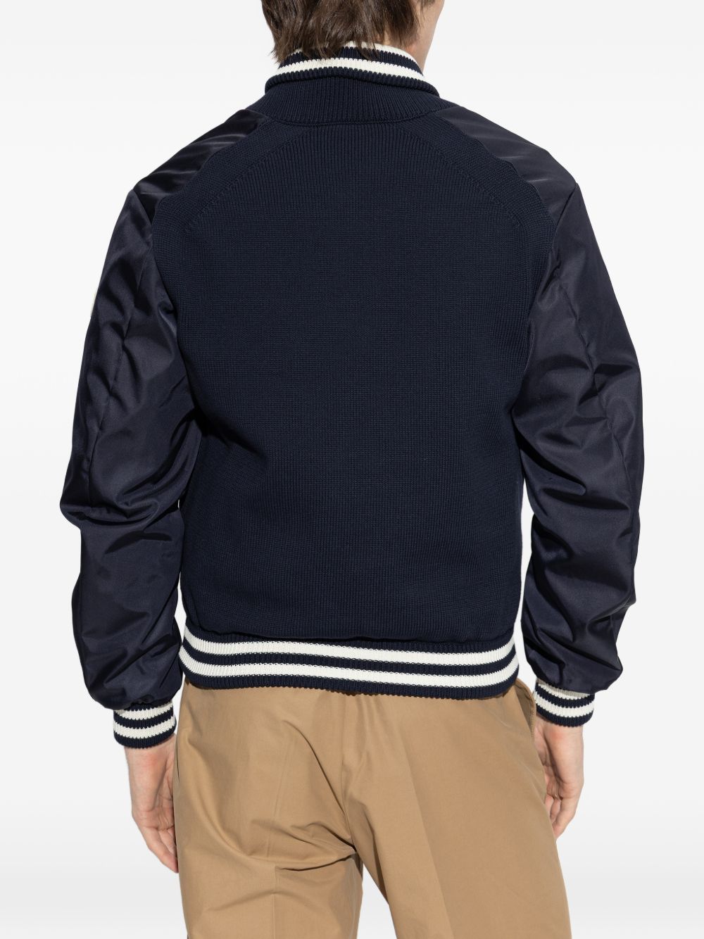 striped-trim knitted bomber jacket