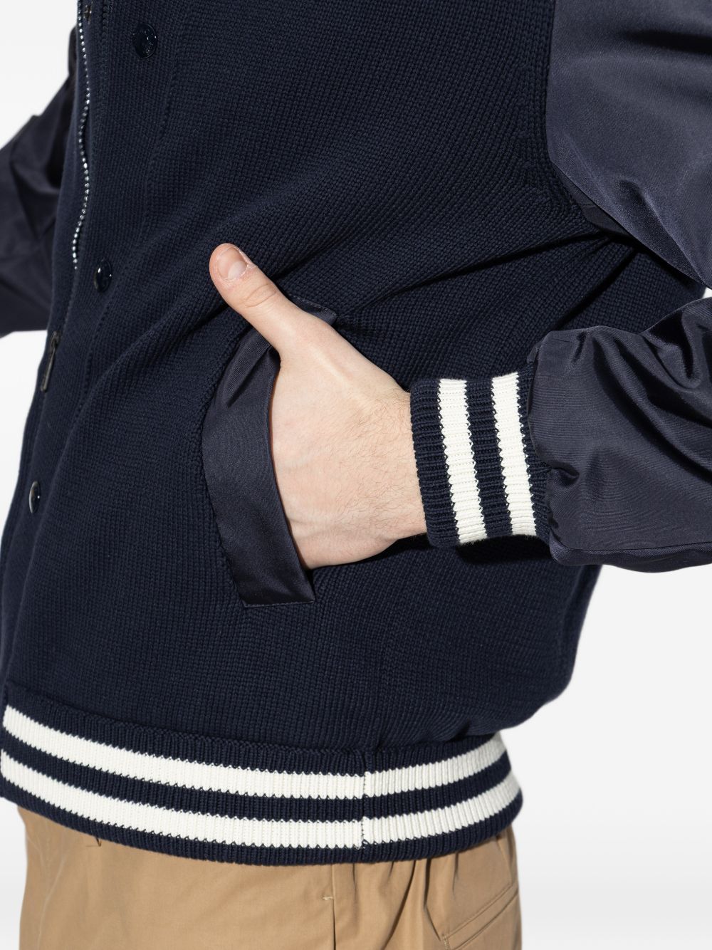 striped-trim knitted bomber jacket