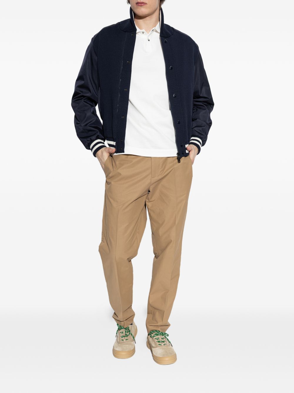 striped-trim knitted bomber jacket