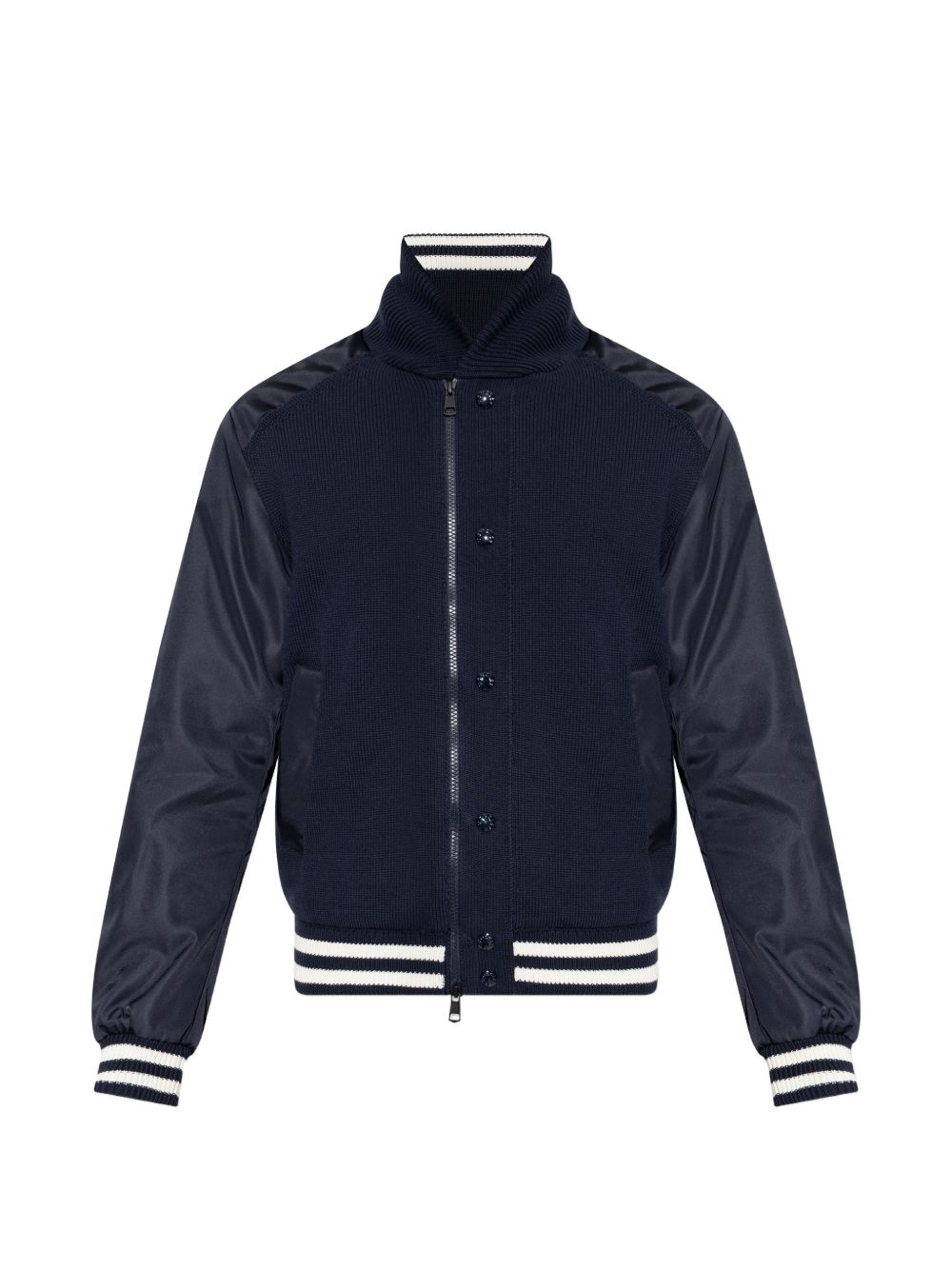 striped-trim knitted bomber jacket