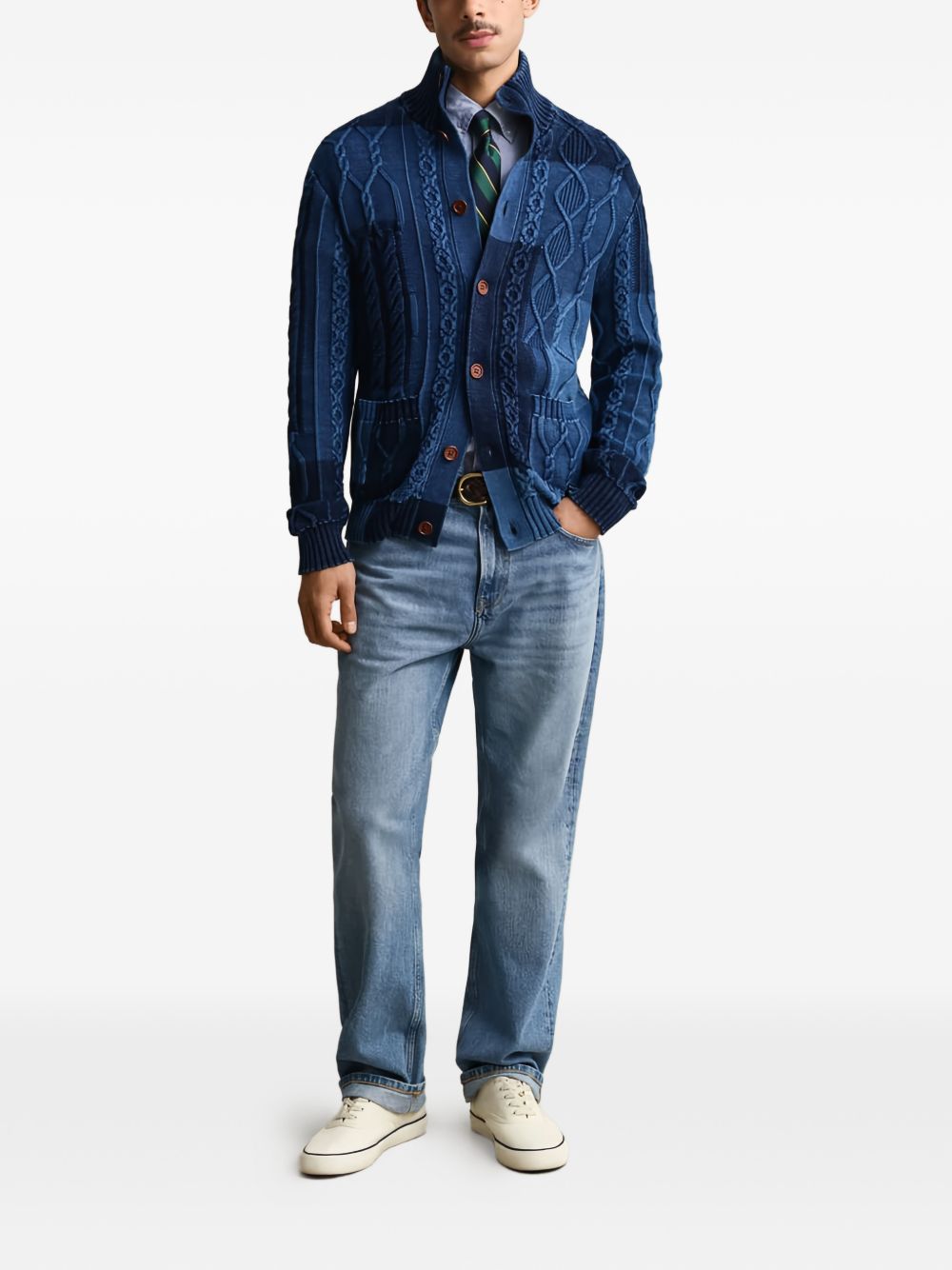 cable-knit patchwork cardigan