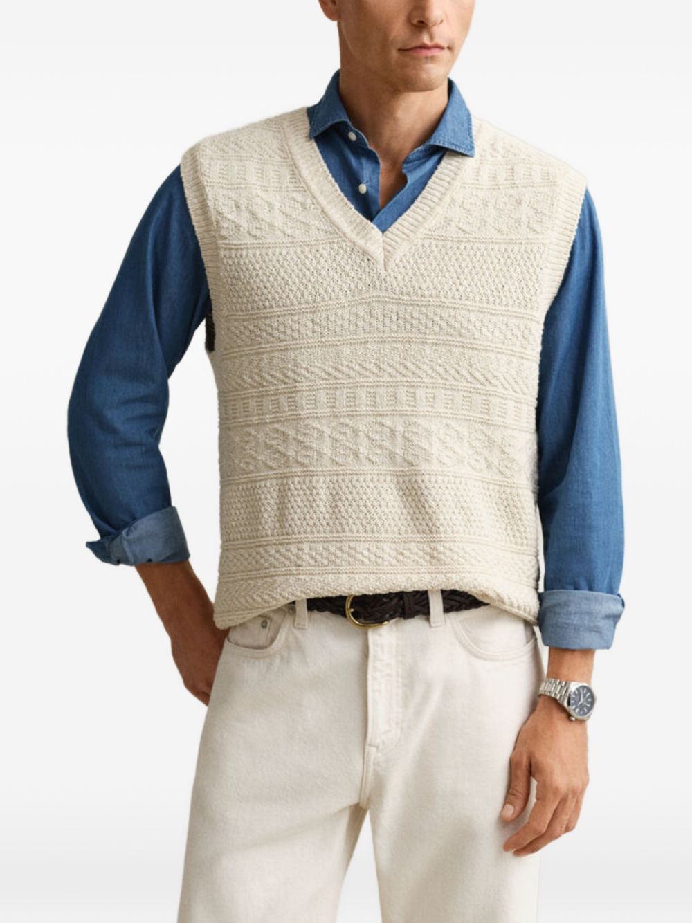 textured V-neck knit vest