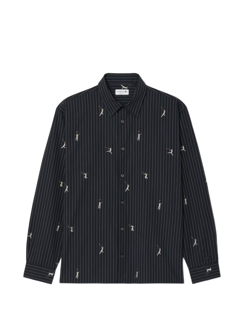 pinstripe tennis-print shirt