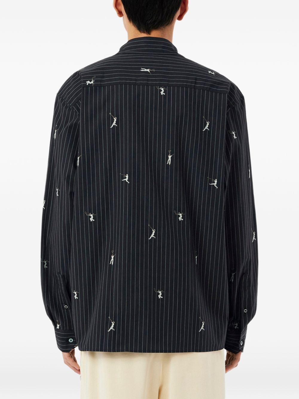 pinstripe tennis-print shirt