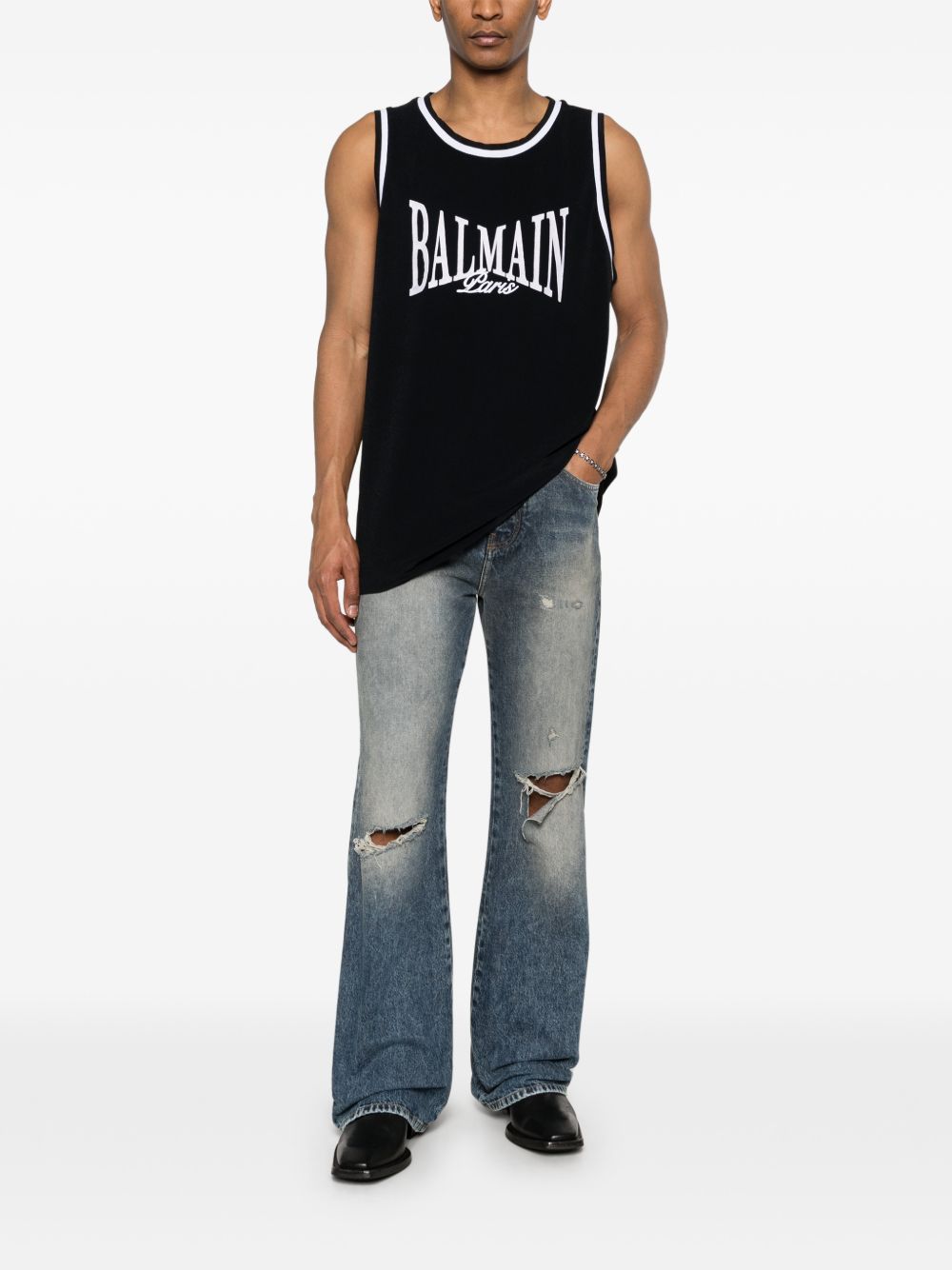 logo-embroidered tank top