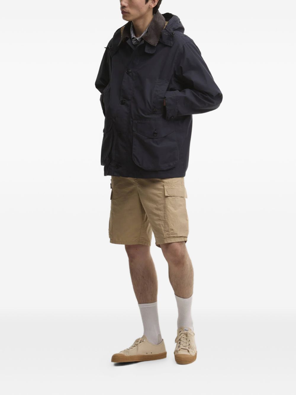 Ventile hooded corduroy-collar jacket