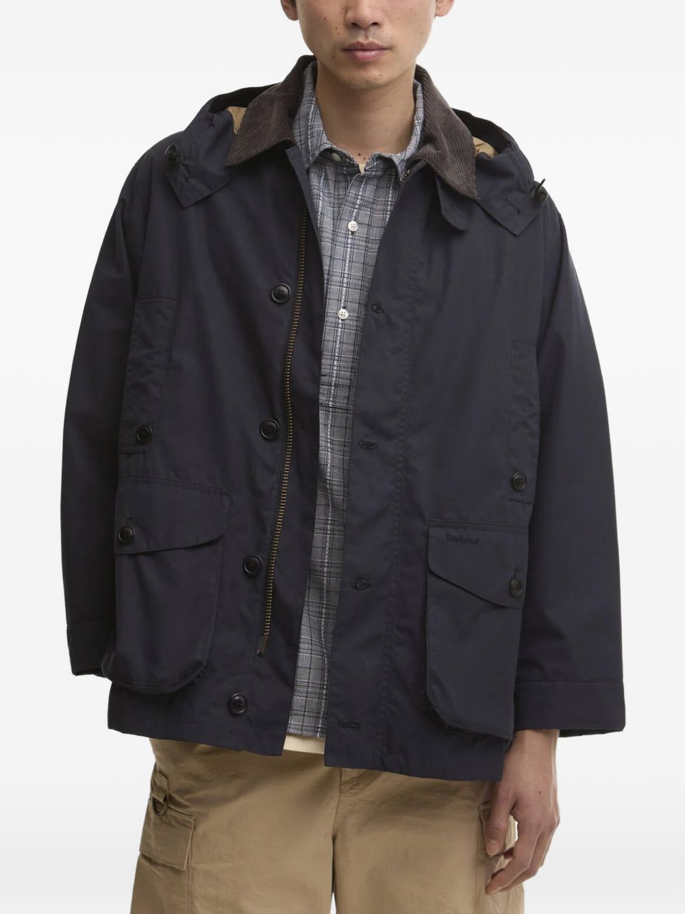 Ventile hooded corduroy-collar jacket