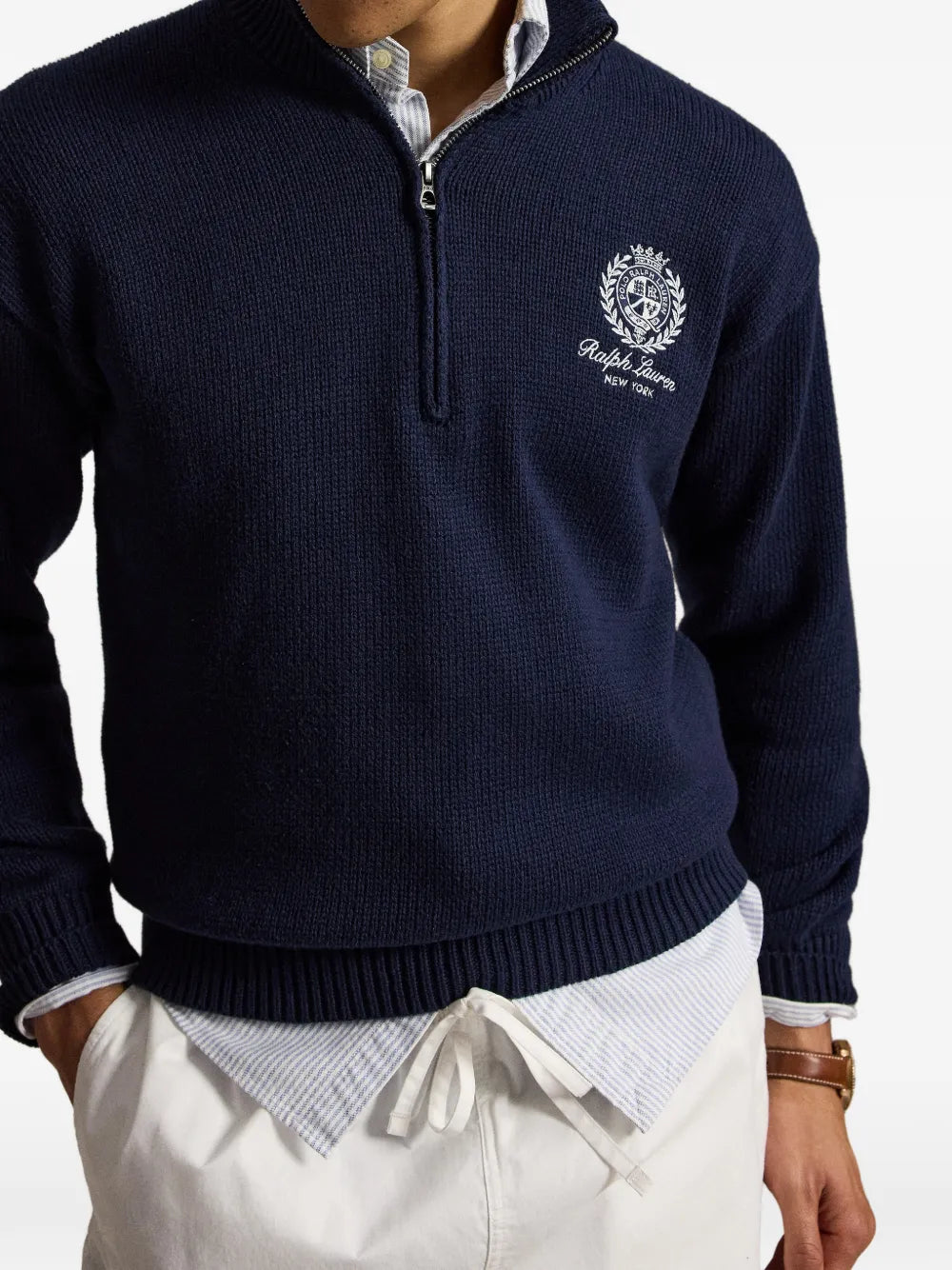 Wimbledon embroidered-logo quarter-zip sweater