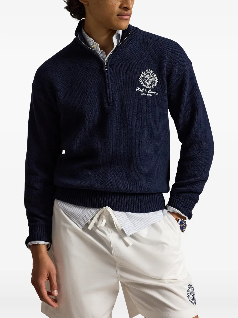 Wimbledon embroidered-logo quarter-zip sweater