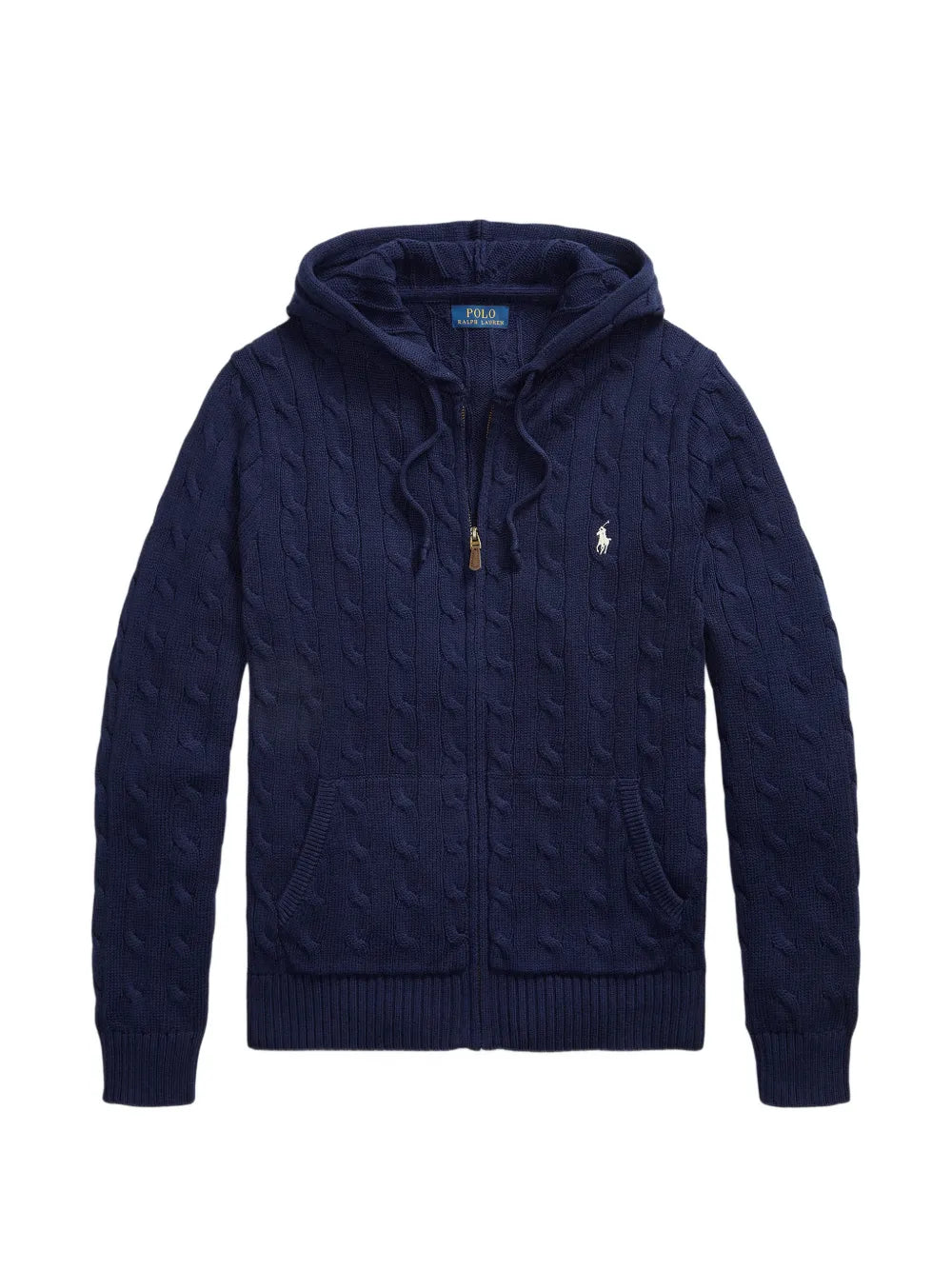 cable-knit zip-up hooded cardigan