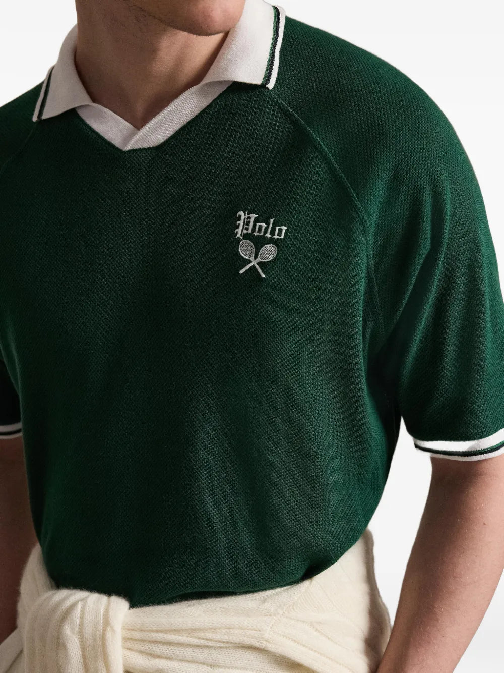 logo-embroidered johnny-collar T-shirt