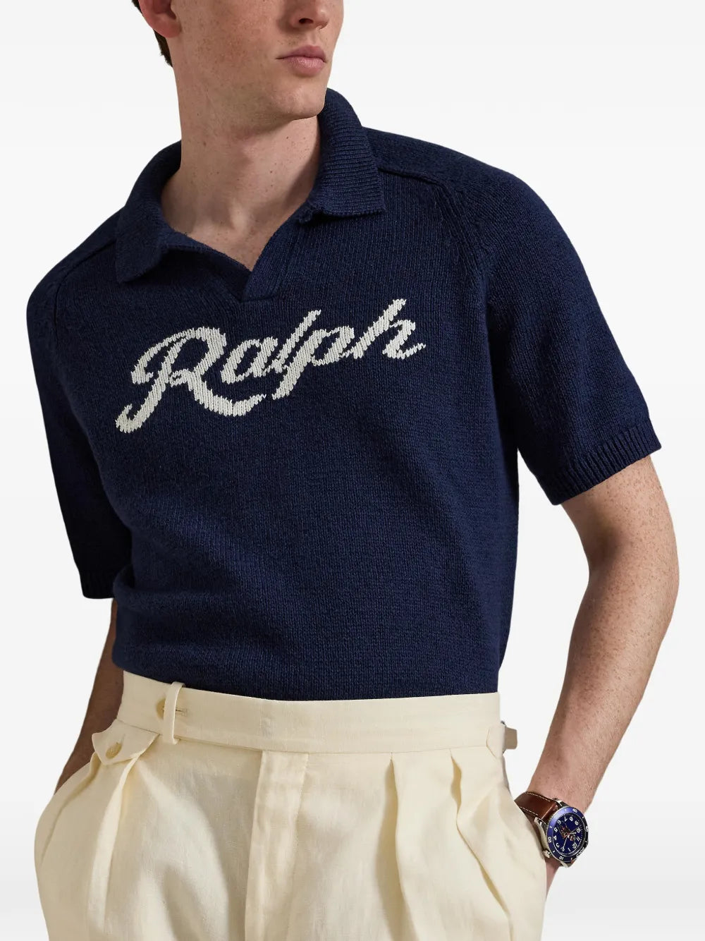 logo-intarsia short-sleeve sweater