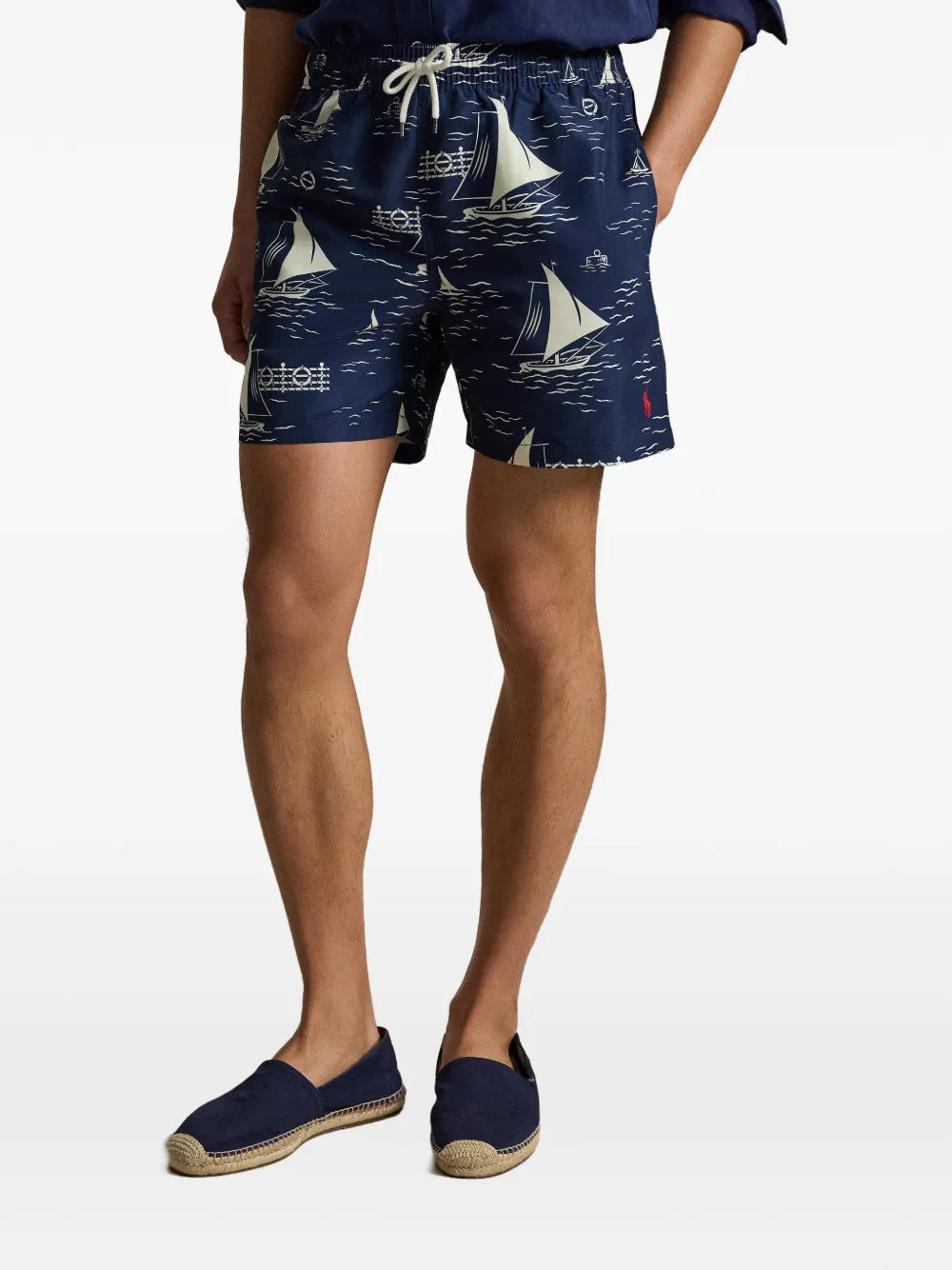 sailboat-print swim trunks