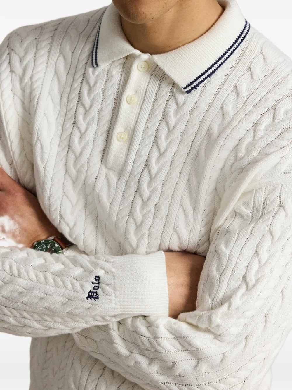 cable-knit polo sweater