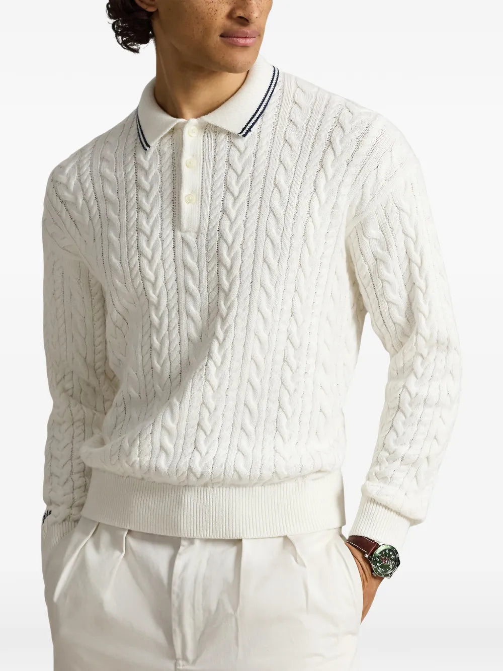 cable-knit polo sweater