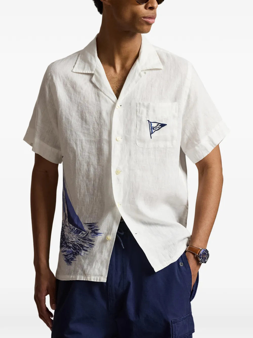 classic fit nautical linen camp shirt
