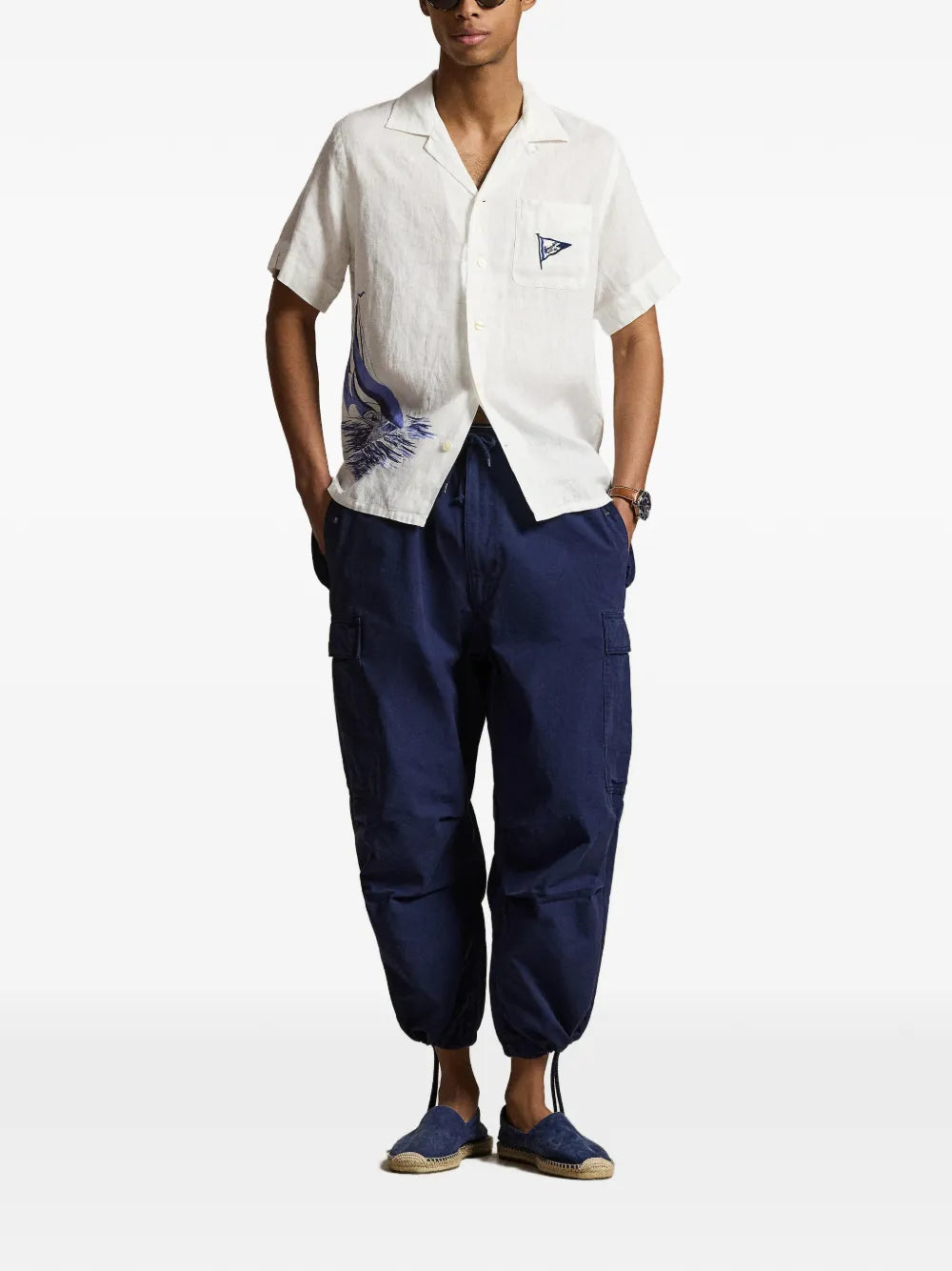 classic fit nautical linen camp shirt