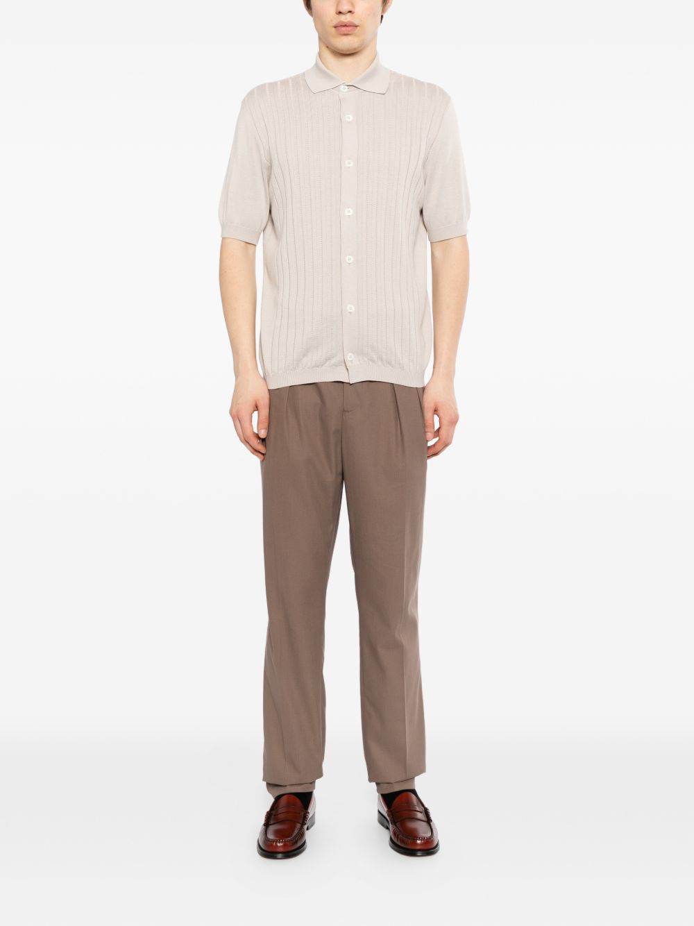 ribbed buttoned polo shirt
