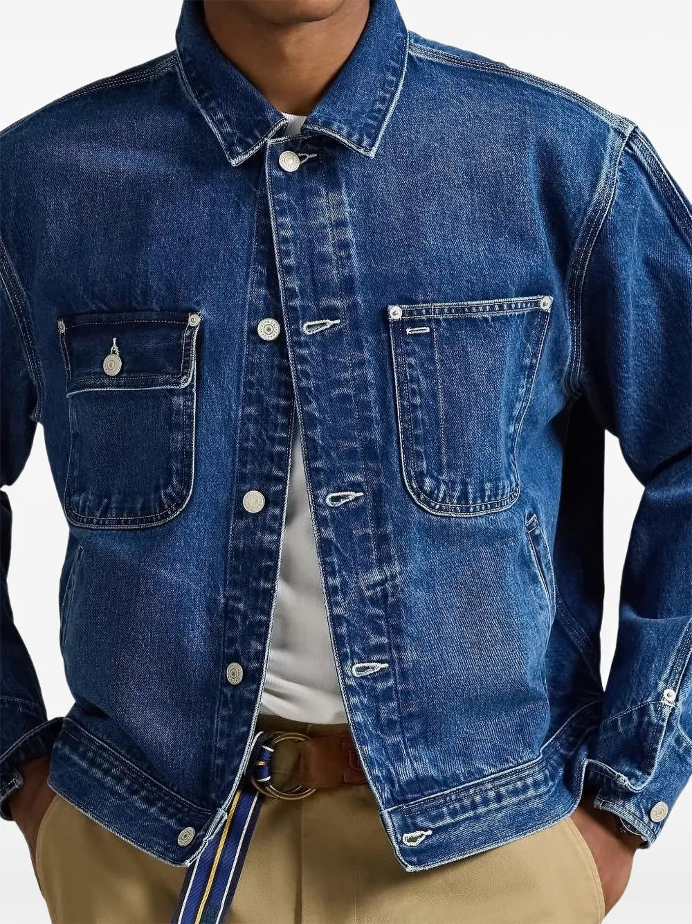 limited-edition flag-artwork patch-pocket denim jacket