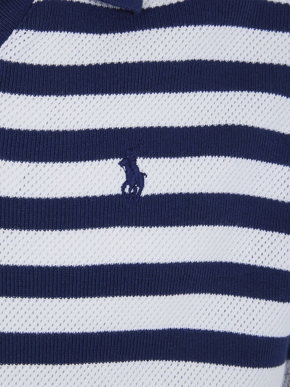 pointelle-knit striped polo shirt