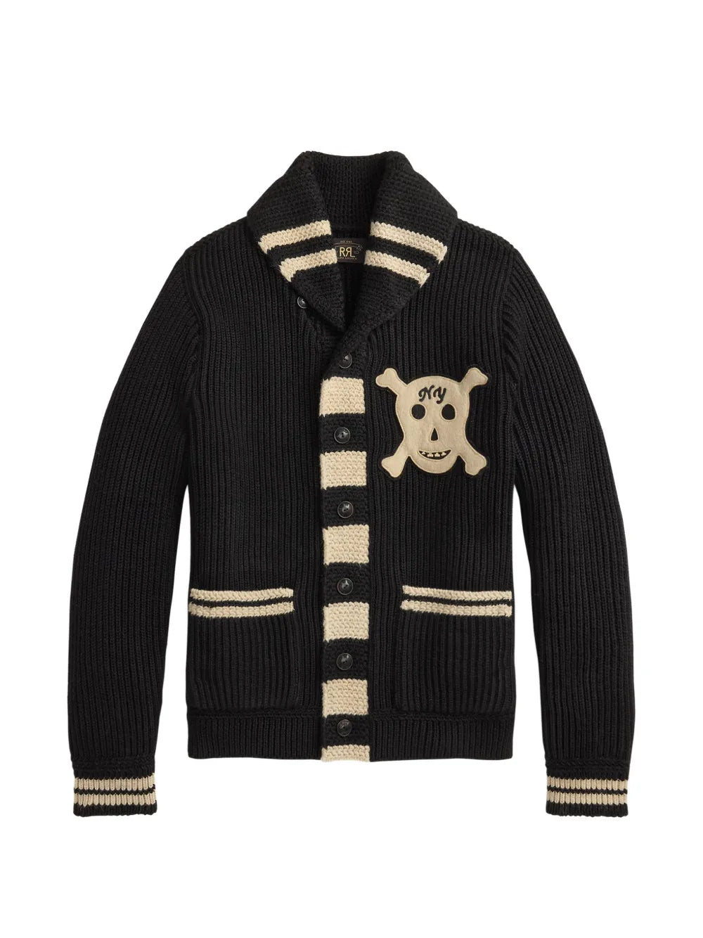 skull-patch shawl-collar cardigan