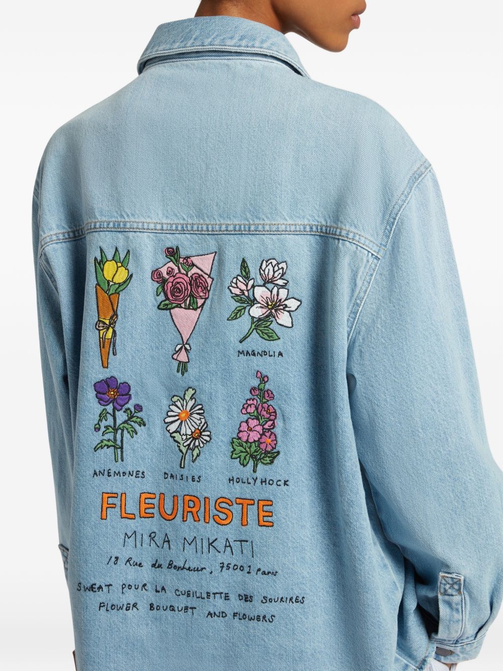 floral-embroidered pocket cotton jacket